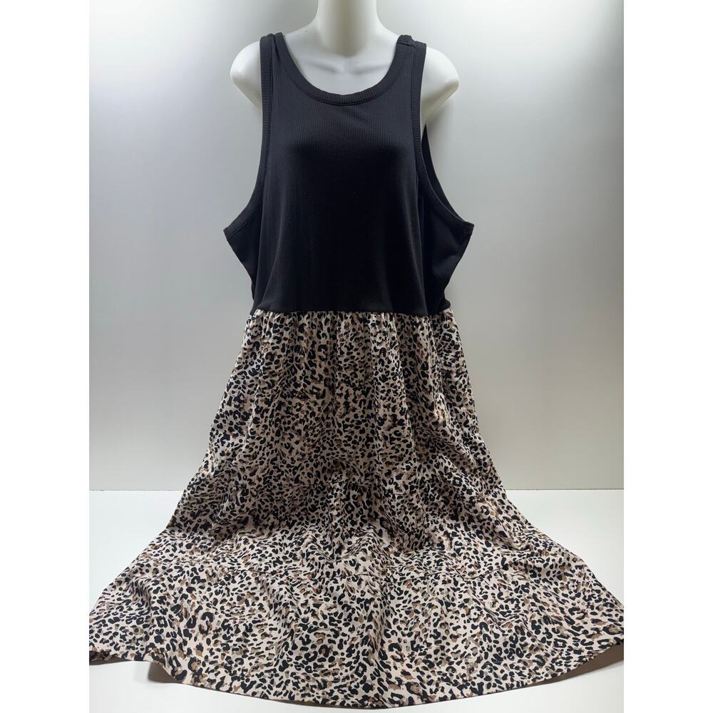 Maurice’s Tiered Tank Midi Dress Animal Print Mob Wife Plus Sz 3X Black Brown